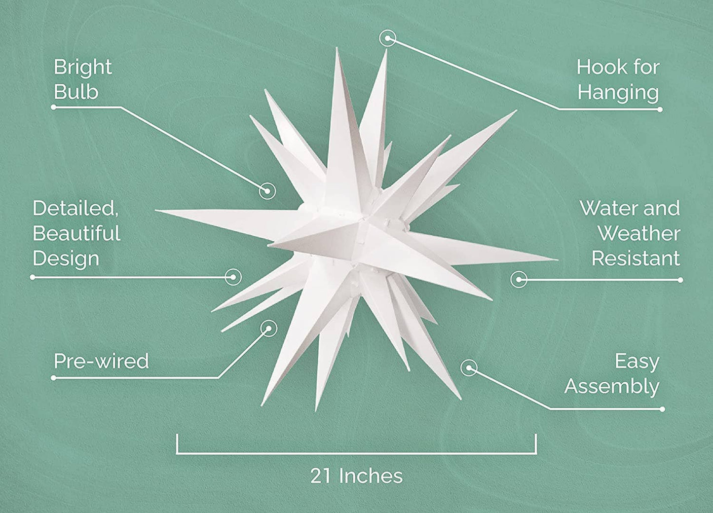 21" Large White Moravian Star - Hanging Outdoor Star Light