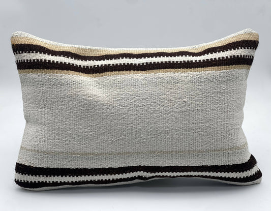 White Turkish Kilim Pillow Cover | 12 x 24 Hemp 