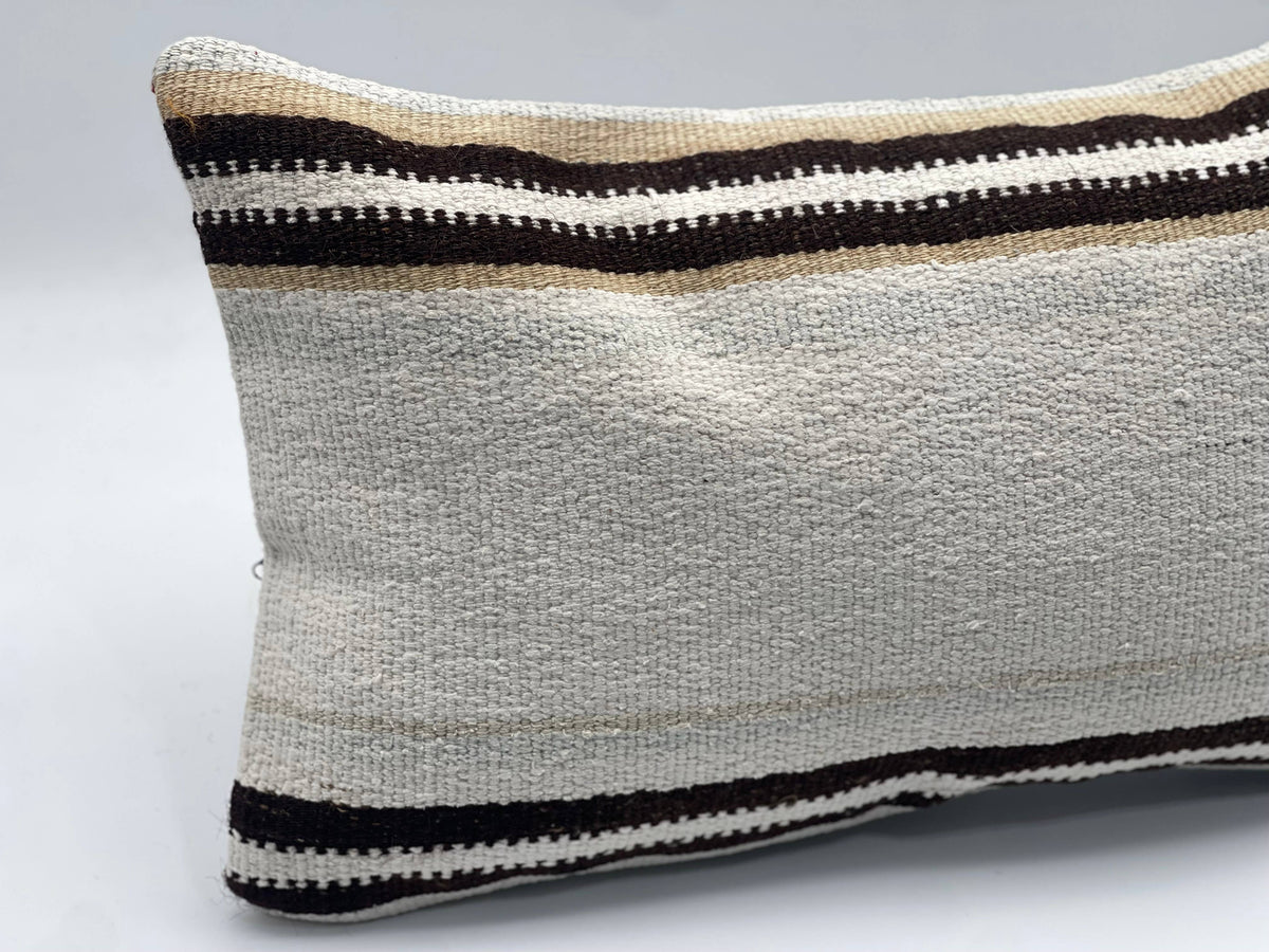 White Turkish Kilim Pillow Cover | 12 x 24 Hemp 