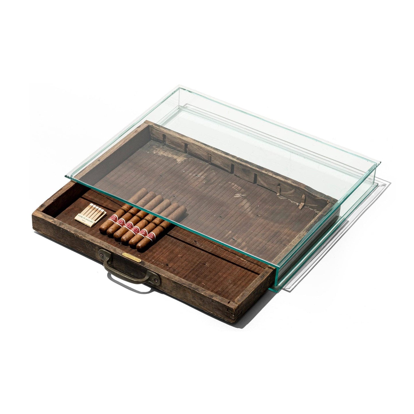 GLASS DISPLAY CASE WITH VINTAGE DRAWER