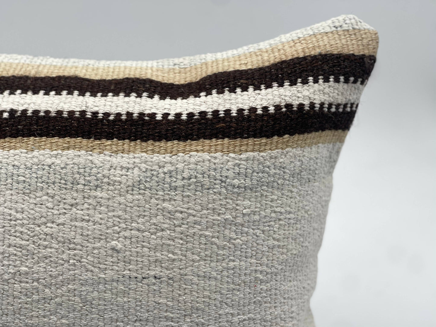 White Turkish Kilim Pillow Cover | 12 x 24 Hemp 