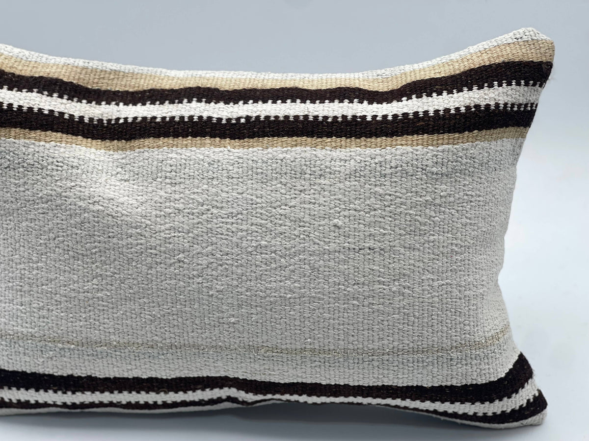 White Turkish Kilim Pillow Cover | 12 x 24 Hemp 